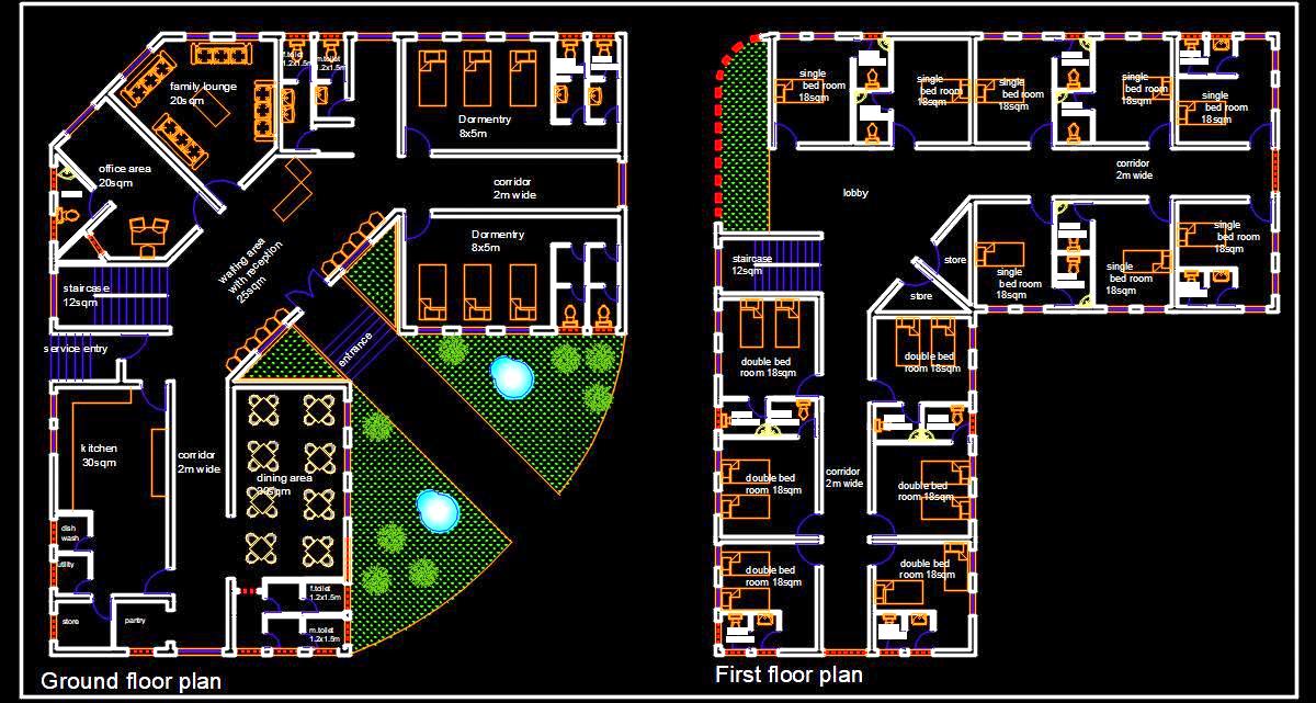 Guest House Design G+1 Building AutoCAD Plan